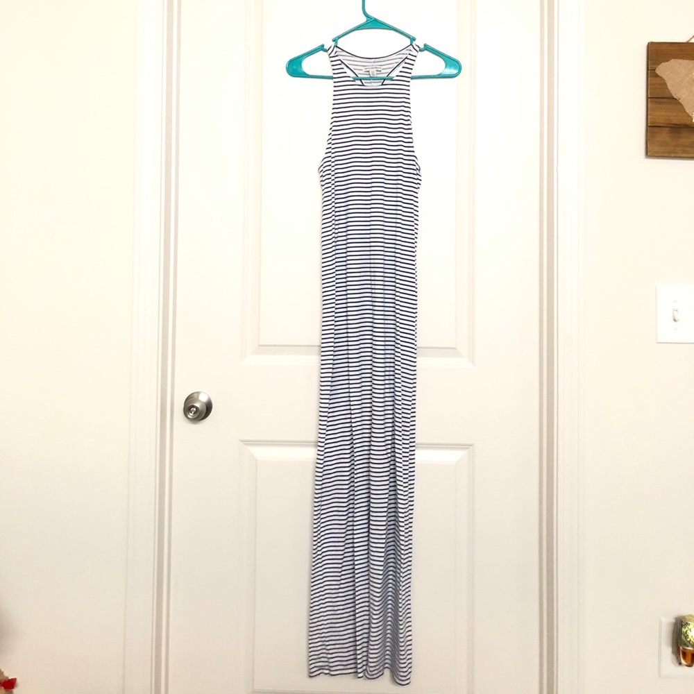 White and Blue striped Maxi Dress